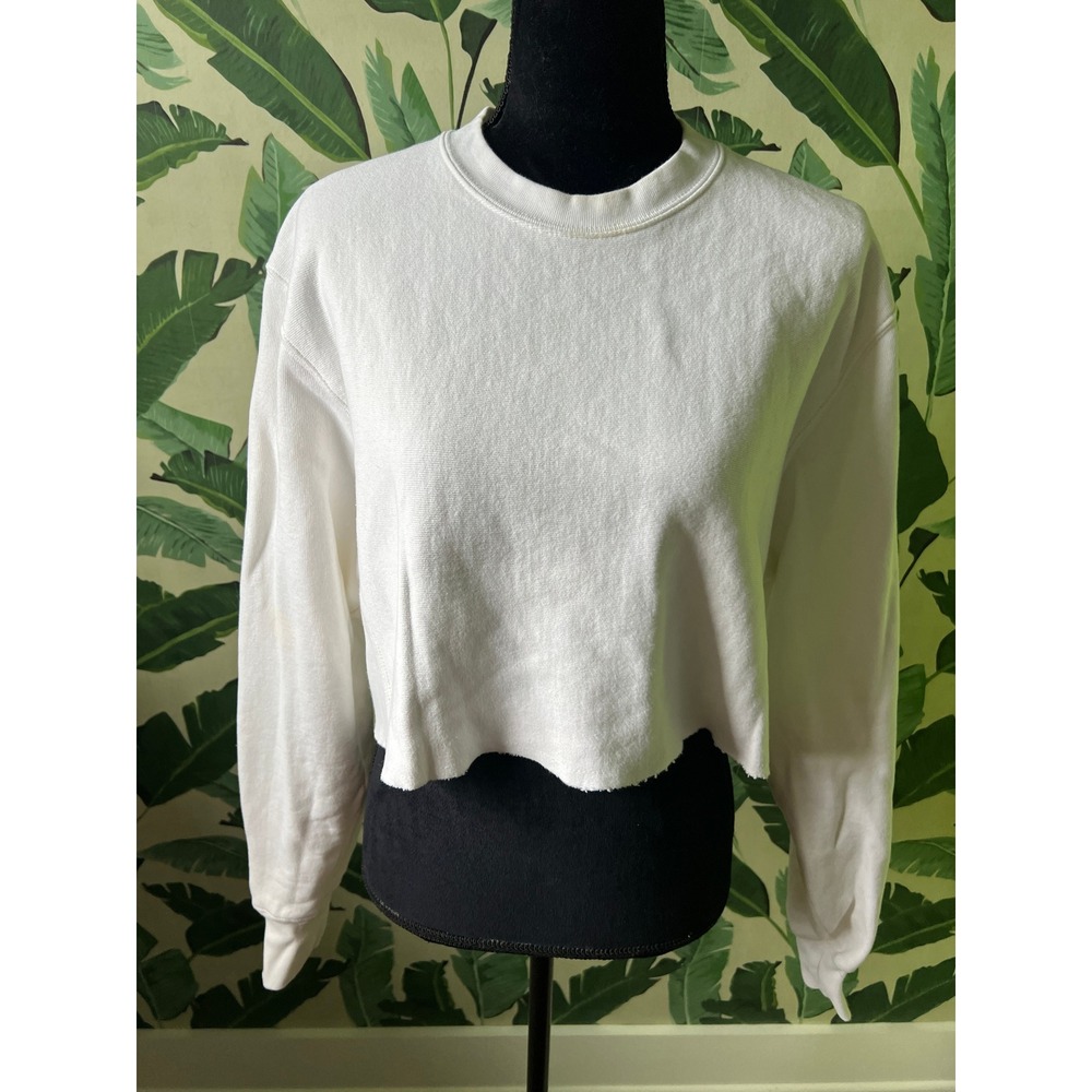 Champion Reverse Weave Sweatshirt Cropped Women Medium White